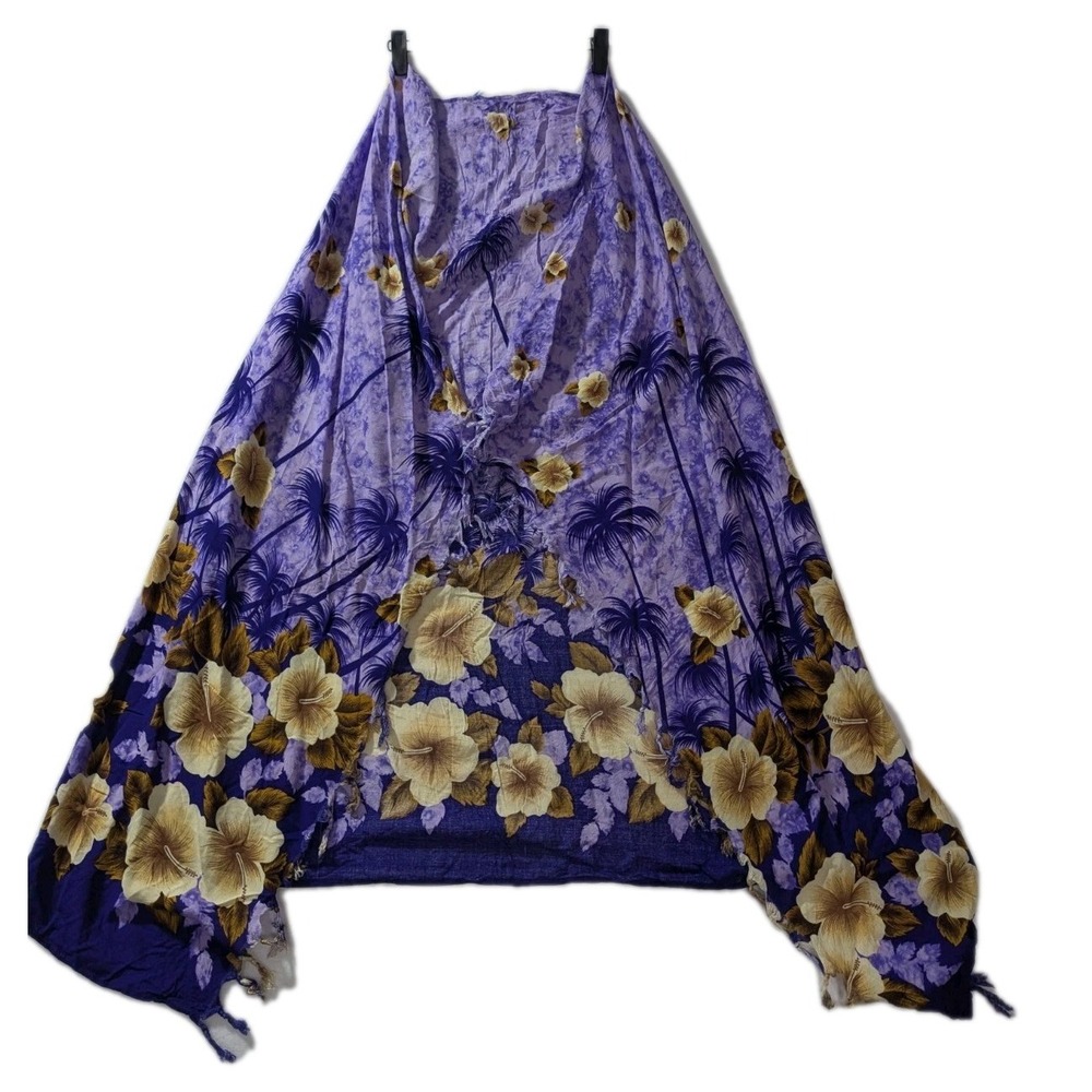 Hibiscus Hawaii Purple Floral Rayon‎ Sarong Beach Wrap Tassel 41x60